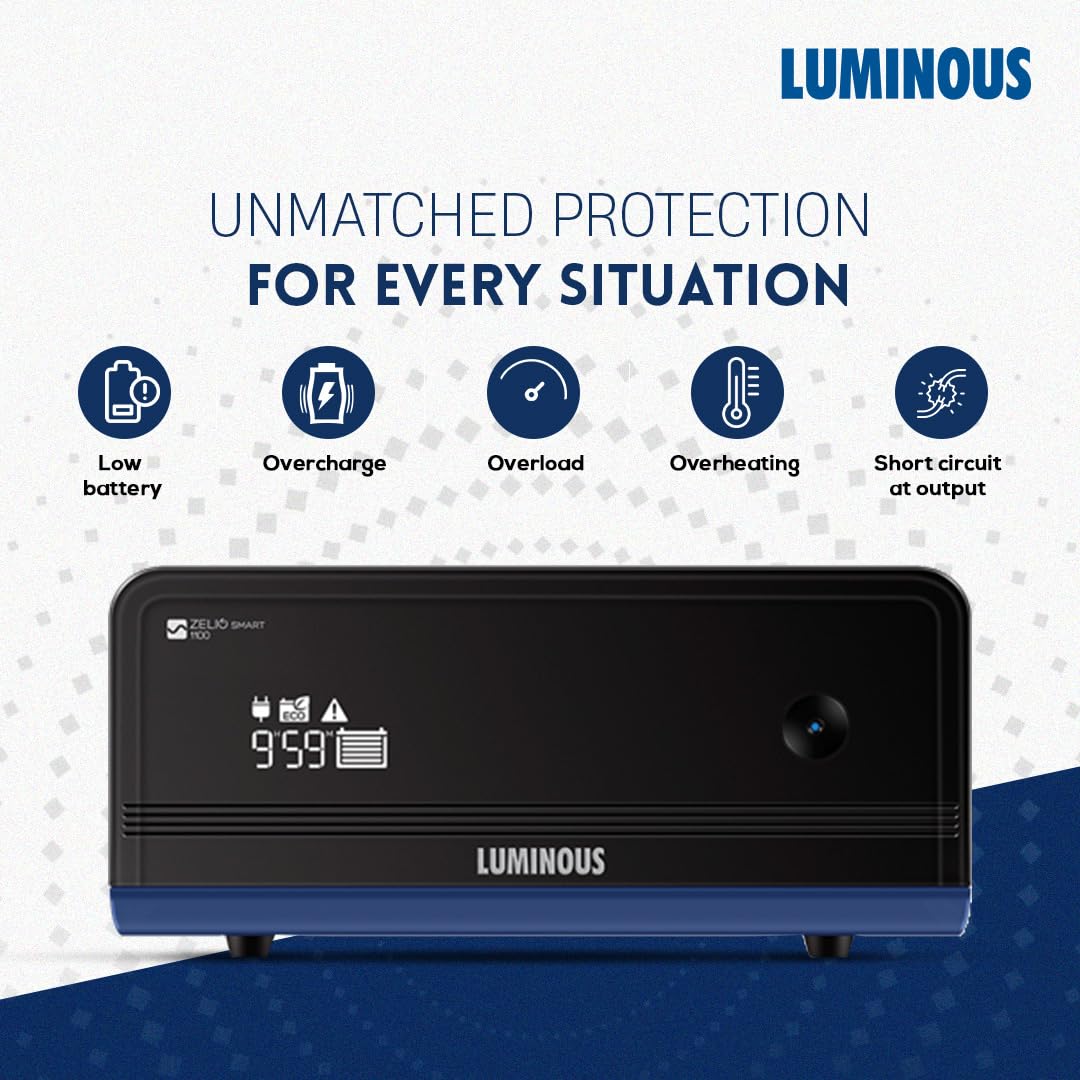 Luminous Inverter & Battery Combo with Trolley for Home, Shop & Office – Zelio+ 1100 (900VA/12V) Sine Wave Inverter + RC25000 200Ah Tall Tubular Battery | 36M Warranty on Inverter & Battery