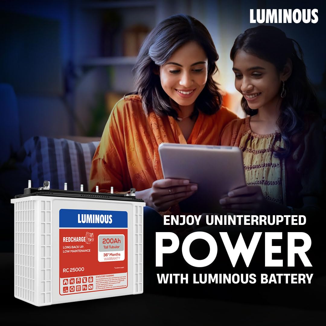 Luminous Red Charge RC 25000 Tall Tubular Inverter Battery for Home, Office & Shops | 200 Ah High-Performance, Durable & Low Maintenance Battery | Easy Installation | 36 Months Warranty