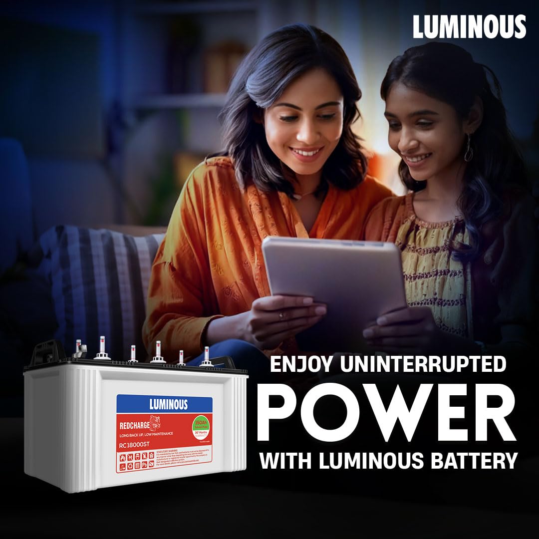 Luminous Red Charge RC 18000ST Short Tubular Inverter Battery for Home, Office & Shops | 150Ah/12V High-Performance, Durable & Low Maintenance Battery | Easy Installation | 36 Months Warranty