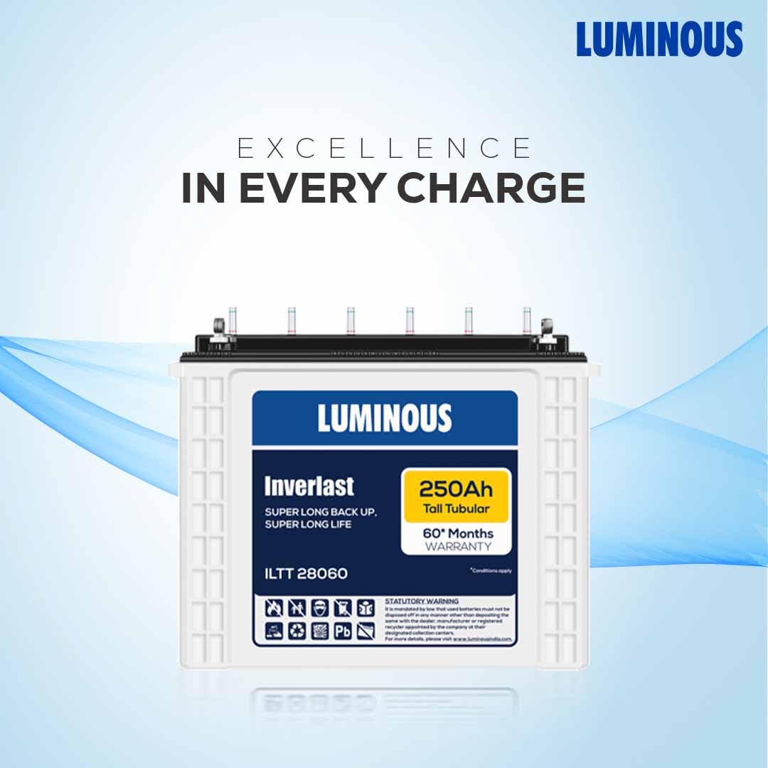 Luminous Inverlast ILTT28060 Tall Tubular Inverter Battery for Home, Office & Shops | 250Ah/12V High-Performance, Durable & Low Maintenance Battery | Easy Installation | 60 Months Warranty