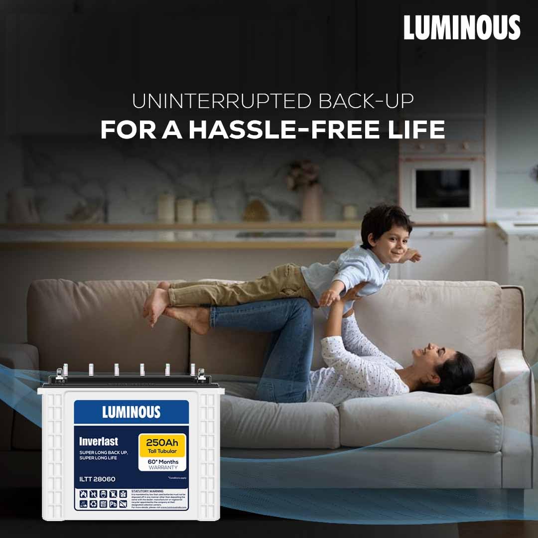 Luminous Inverlast ILTT28060 Tall Tubular Inverter Battery for Home, Office & Shops | 250Ah/12V High-Performance, Durable & Low Maintenance Battery | Easy Installation | 60 Months Warranty
