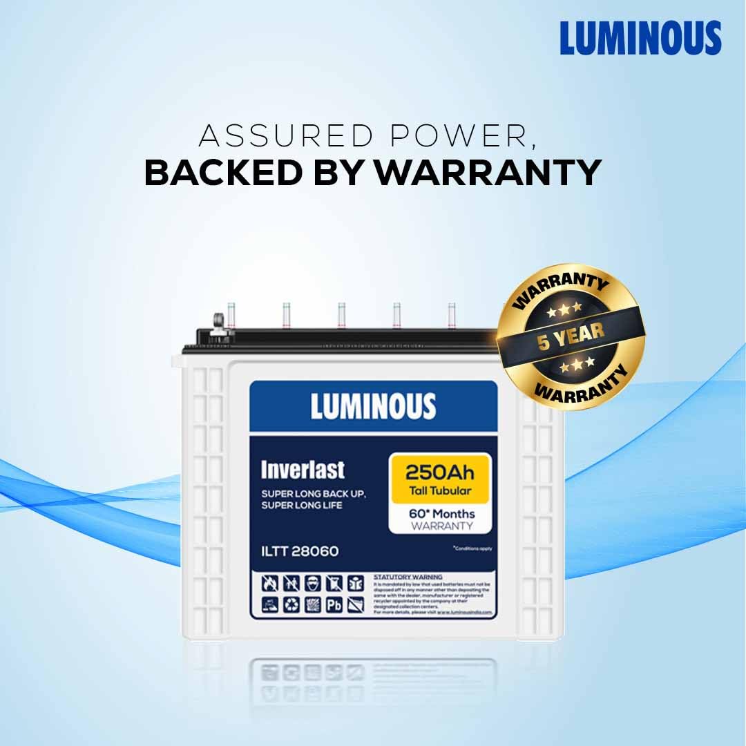 Luminous Inverlast ILTT28060 Tall Tubular Inverter Battery for Home, Office & Shops | 250Ah/12V High-Performance, Durable & Low Maintenance Battery | Easy Installation | 60 Months Warranty