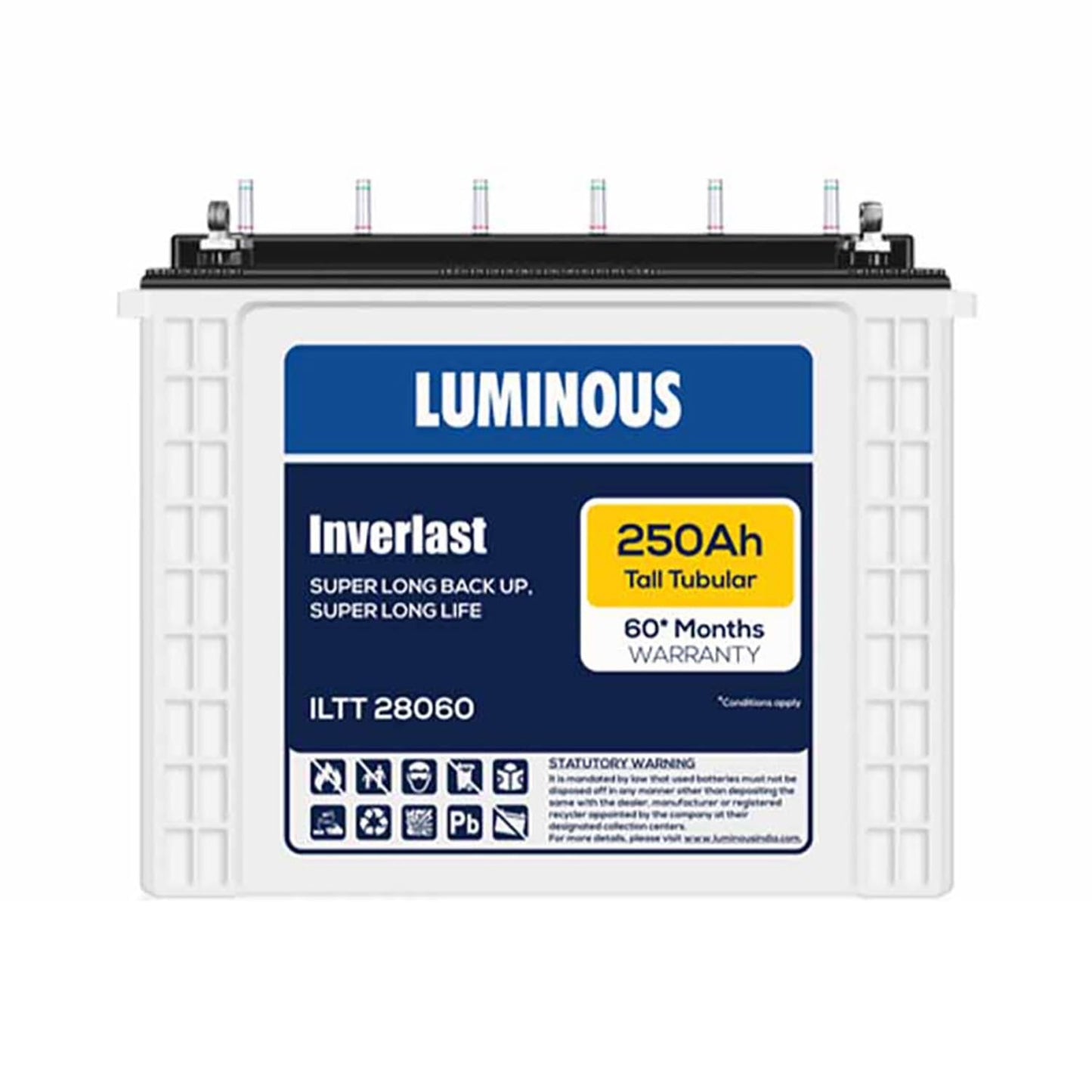 Luminous Inverlast ILTT28060 Tall Tubular Inverter Battery for Home, Office & Shops | 250Ah/12V High-Performance, Durable & Low Maintenance Battery | Easy Installation | 60 Months Warranty