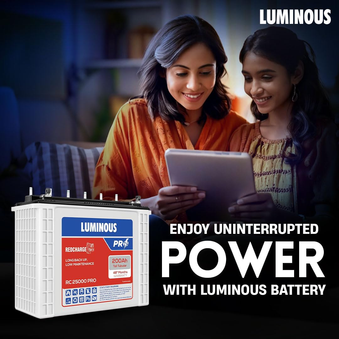 Luminous Red Charge RC 25000 PRO Tall Tubular Inverter Battery for Home, Office & Shops | 200Ah/12V High-Performance, Durable & Low Maintenance Battery | Easy Installation | 48 Months Warranty
