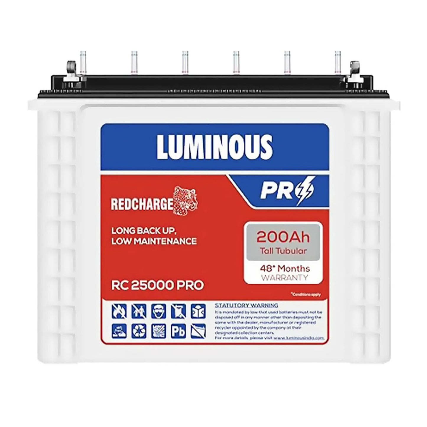 Luminous Red Charge RC 25000 PRO Tall Tubular Inverter Battery for Home, Office & Shops | 200Ah/12V High-Performance, Durable & Low Maintenance Battery | Easy Installation | 48 Months Warranty