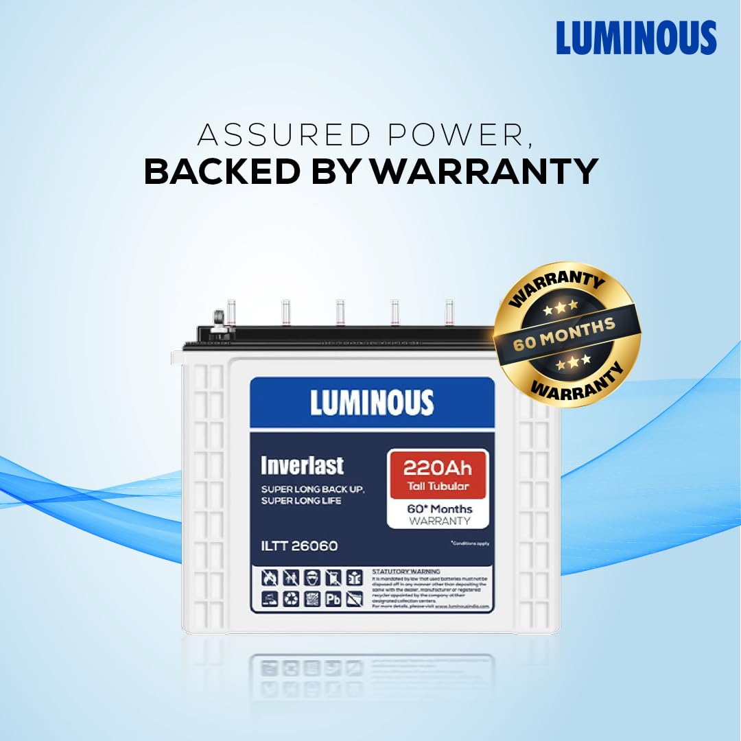Luminous Inverlast ILTT26060 Tall Tubular Inverter Battery for Home, Office & Shops | 220Ah High-Performance, Durable & Low Maintenance Battery | Easy Installation | 60 Months Warranty