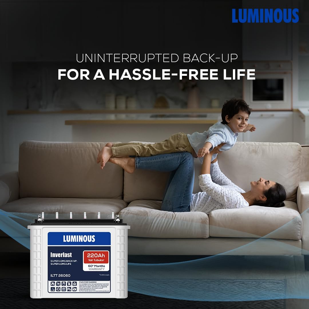Luminous Inverlast ILTT26060 Tall Tubular Inverter Battery for Home, Office & Shops | 220Ah High-Performance, Durable & Low Maintenance Battery | Easy Installation | 60 Months Warranty