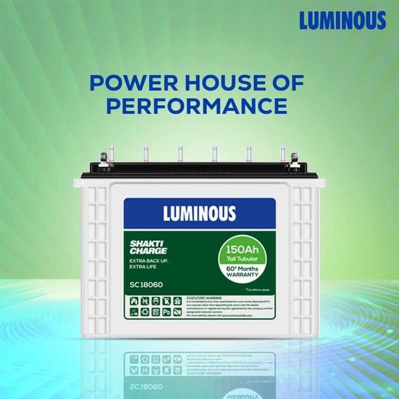 Luminous Shakti Charge SC 18060 Tall Tubular Inverter Battery for Home, Office & Shops | 150Ah/12V High-Performance, Durable & Low Maintenance Battery | Easy Installation | 60 Months Warranty