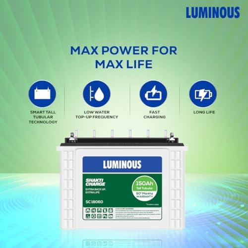 Luminous Shakti Charge SC 18060 Tall Tubular Inverter Battery for Home, Office & Shops | 150Ah/12V High-Performance, Durable & Low Maintenance Battery | Easy Installation | 60 Months Warranty