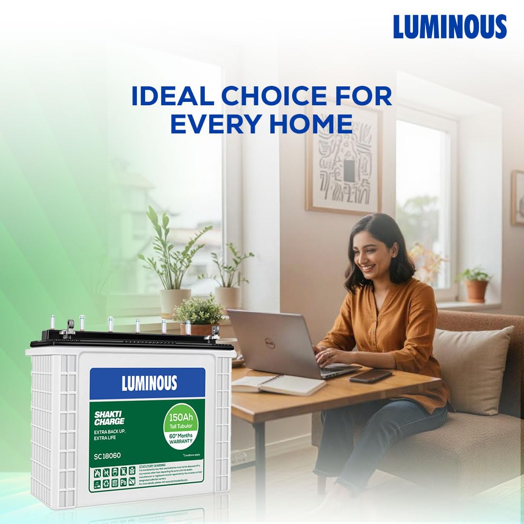 Luminous Shakti Charge SC 18060 Tall Tubular Inverter Battery for Home, Office & Shops | 150Ah/12V High-Performance, Durable & Low Maintenance Battery | Easy Installation | 60 Months Warranty