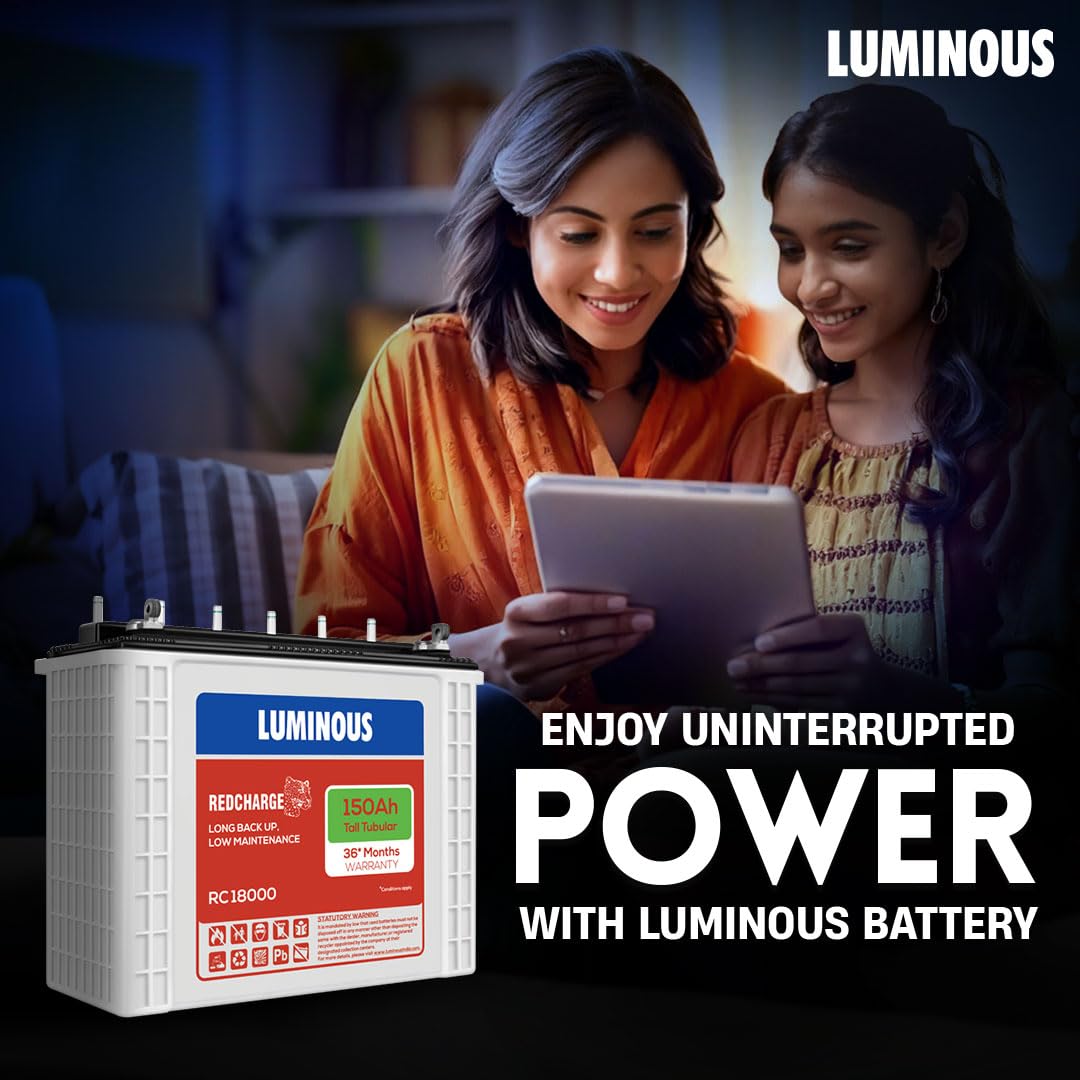 Luminous Red Charge RC 18000 Tall Tubular Inverter Battery for Home, Office & Shops | 150Ah/12V High-Performance, Durable & Low Maintenance Battery | Easy Installation | 36 Months Warranty