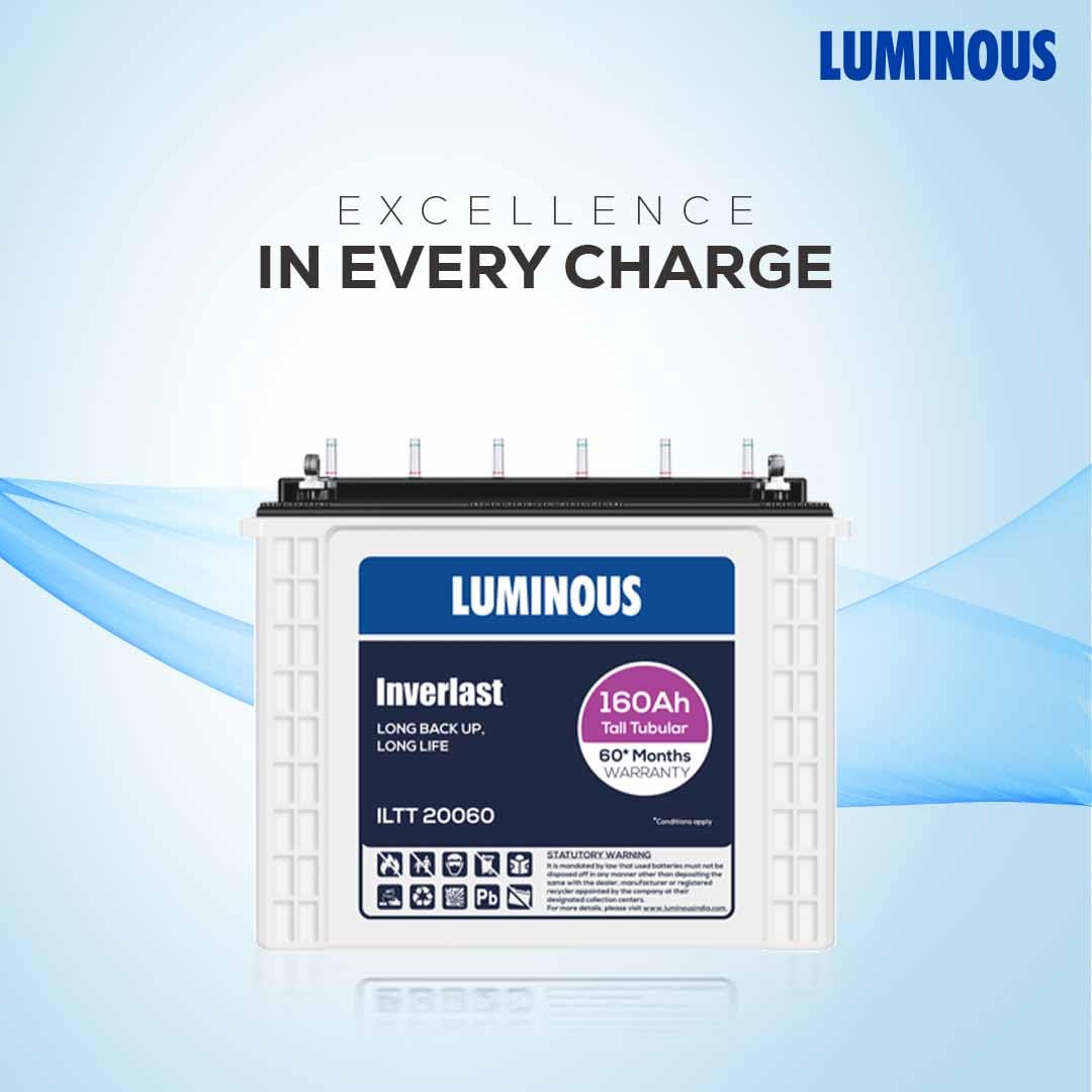 Luminous Inverlast ILTT20060 Tall Tubular Inverter Battery for Home, Office & Shops | 160Ah High-Performance, Durable & Low Maintenance Battery | Easy Installation | 60 Months Warranty