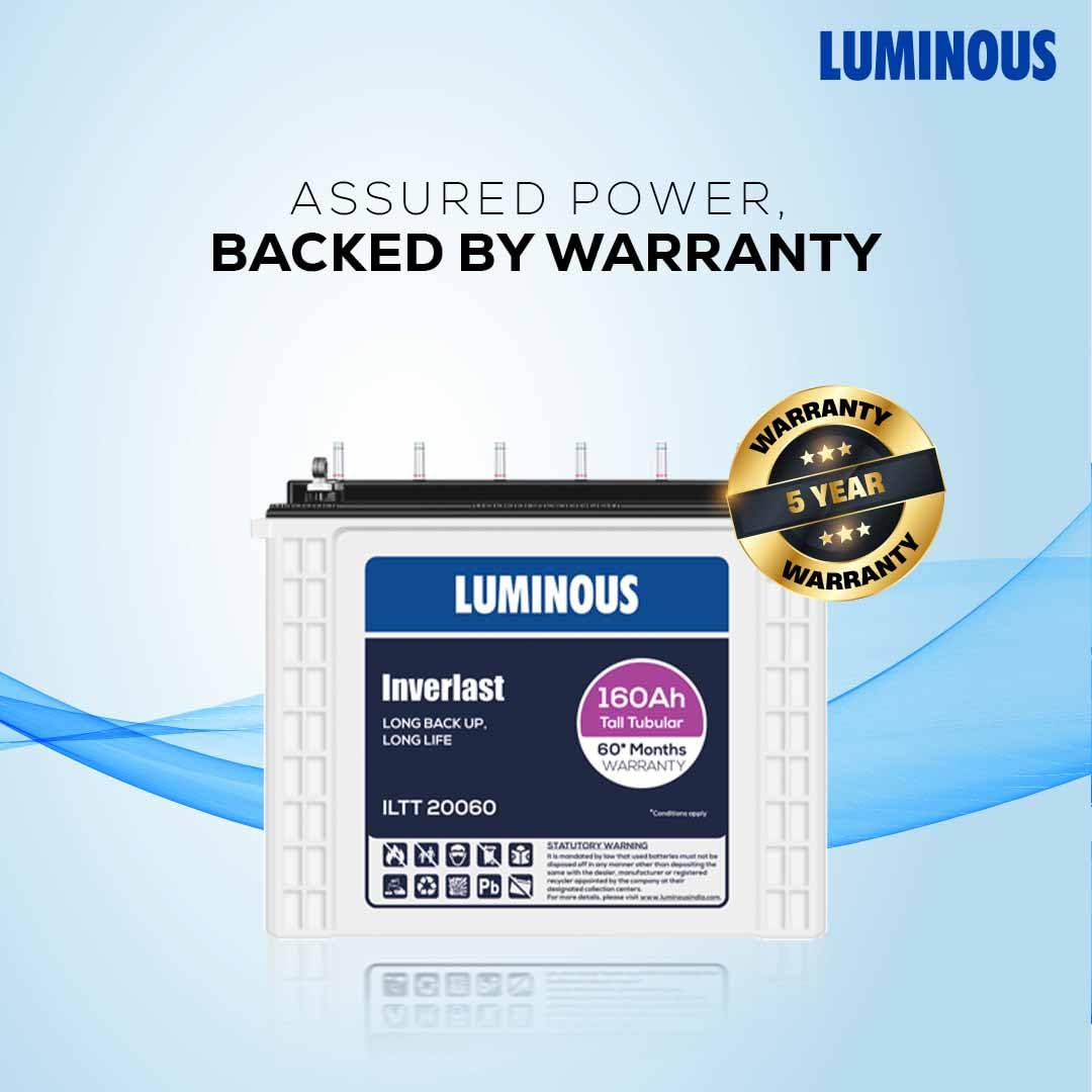 Luminous Inverlast ILTT20060 Tall Tubular Inverter Battery for Home, Office & Shops | 160Ah High-Performance, Durable & Low Maintenance Battery | Easy Installation | 60 Months Warranty