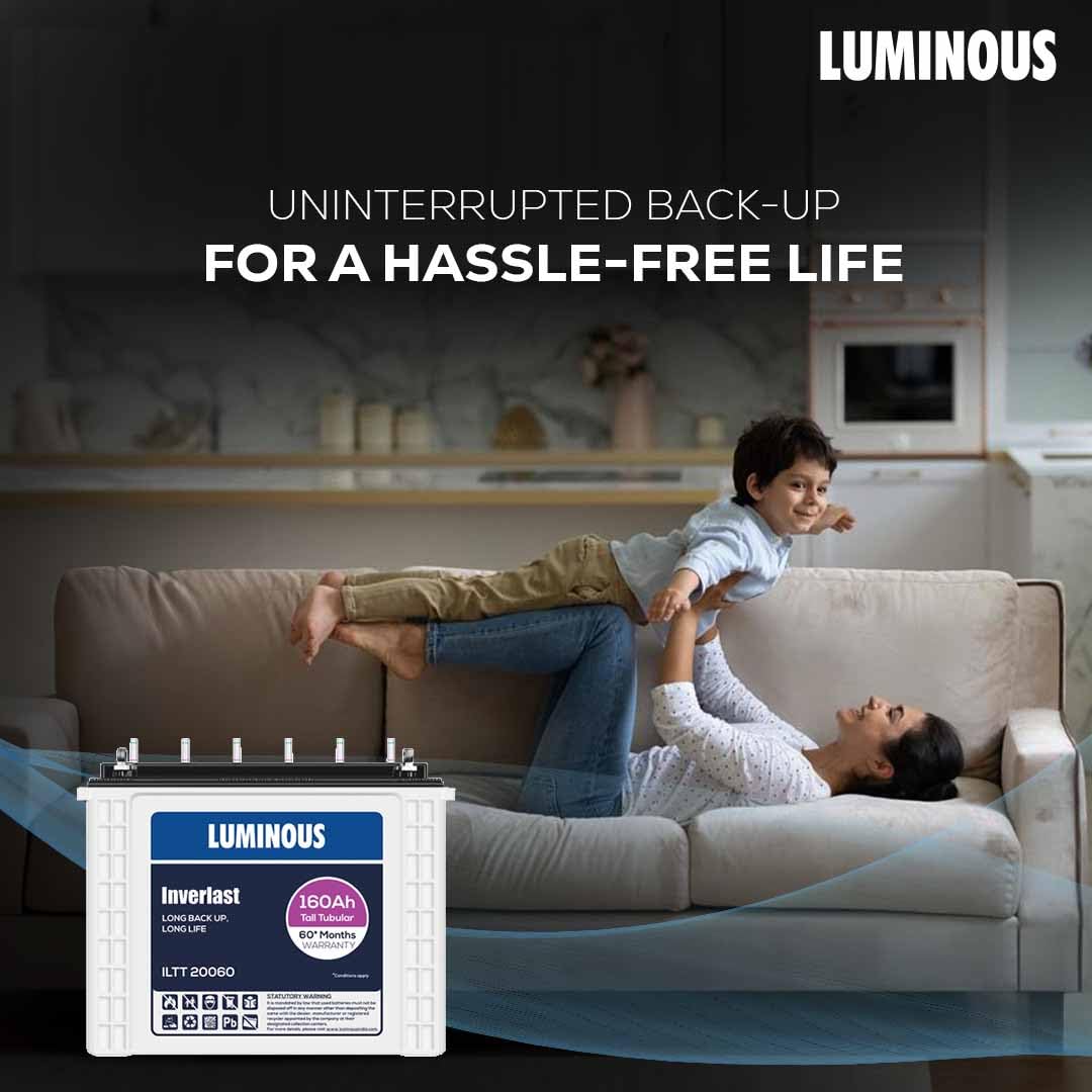 Luminous Inverlast ILTT20060 Tall Tubular Inverter Battery for Home, Office & Shops | 160Ah High-Performance, Durable & Low Maintenance Battery | Easy Installation | 60 Months Warranty