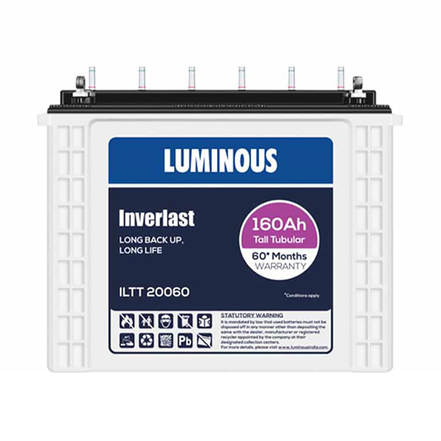 Luminous Inverlast ILTT20060 Tall Tubular Inverter Battery for Home, Office & Shops | 160Ah High-Performance, Durable & Low Maintenance Battery | Easy Installation | 60 Months Warranty