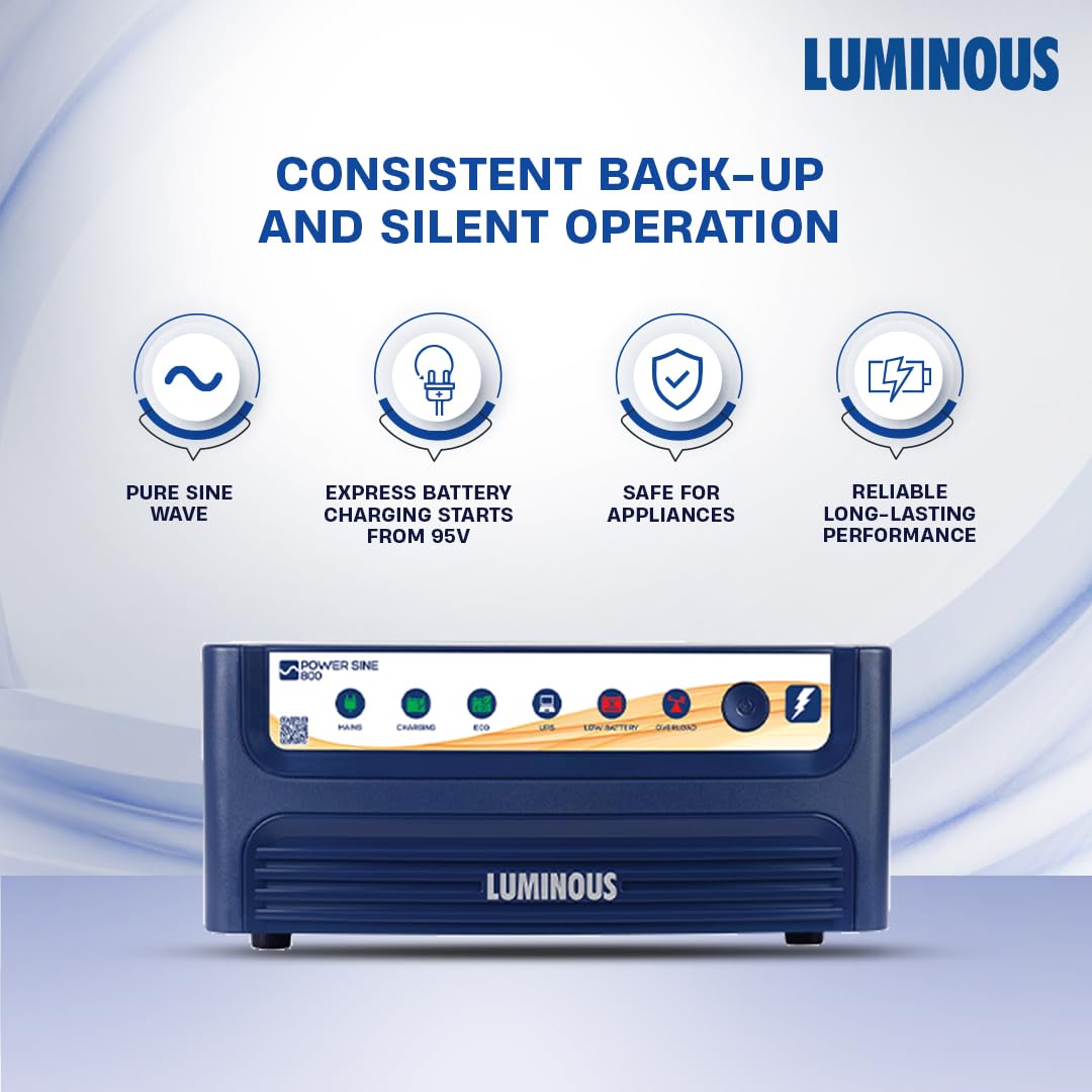Luminous Inverter & Battery Combo (Power sine 800 Pure Sine Wave 700VA/12V Inverter with RC15000 PRO 120Ah Battery) for Home, Office & Shops