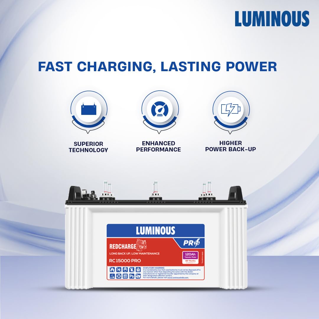Luminous Inverter & Battery Combo (Power sine 800 Pure Sine Wave 700VA/12V Inverter with RC15000 PRO 120Ah Battery) for Home, Office & Shops
