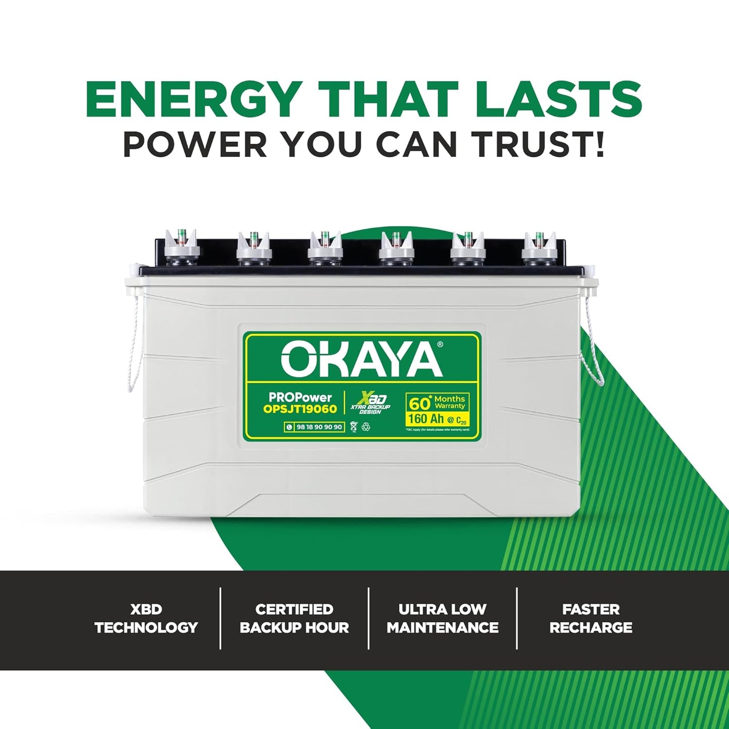 Okaya Inverter with Battery Combo for Home,Office & Shops|ATSW950 12V Pure Sine Wave Inverter 700VA with OPSJT19060 160Ah Inverter Battery |Warranty: 36 Months(Inverter) & 60 Month(Battery)