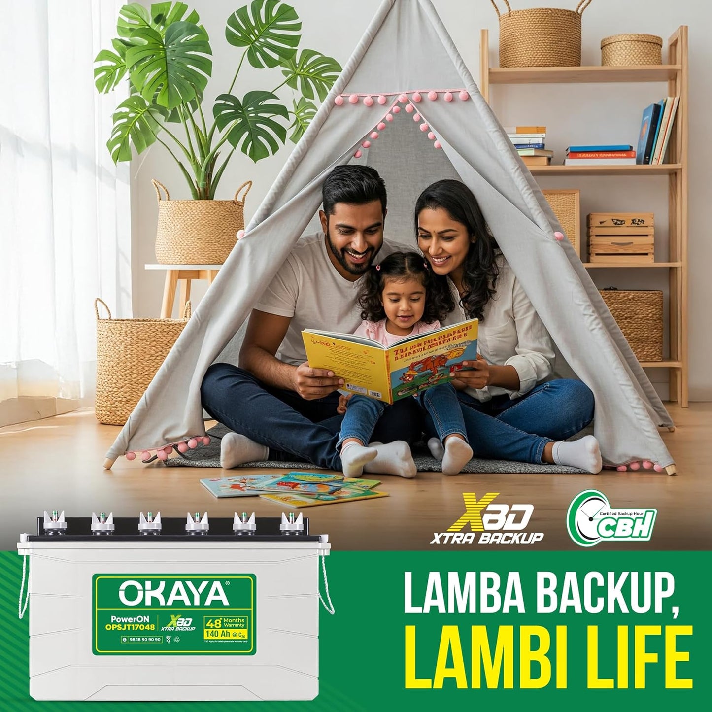 OKAYA PowerON OPSJT17048 140Ah Super Jumbo Tubular Advanced Battery for Home, Office & Shops | Robust & Compact Design | Extra Backup (XBD Technology) | 48 Months Total Warranty
