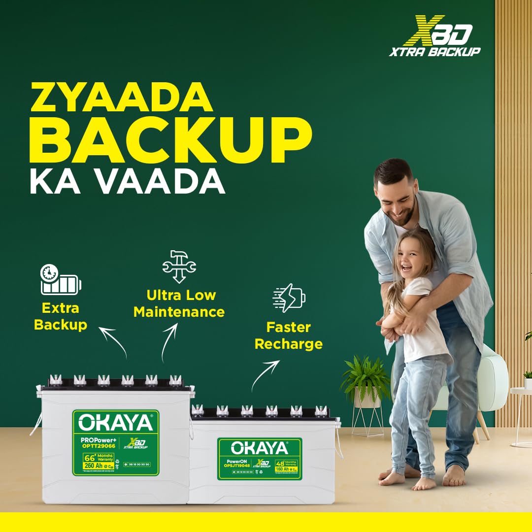 OKAYA PowerON OPSJT19048 160Ah Super Jumbo Tubular Advanced Battery for Home, Office & Shops | Robust & Compact Design | Extra Backup (XBD Technology) | 48 Months Total Warranty