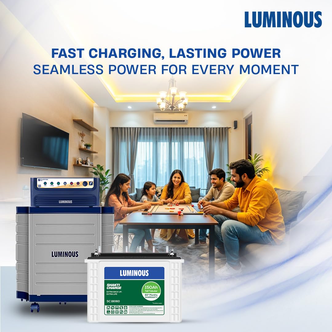 Luminous Inverter & Battery Combo with Trolley (Power Sine 1100 Pure Sine Wave 900VA/12V Inverter, Shakti Charge SC 18060 Tall Tubular 150Ah Battery with Trolley) for Home, Office and Shops