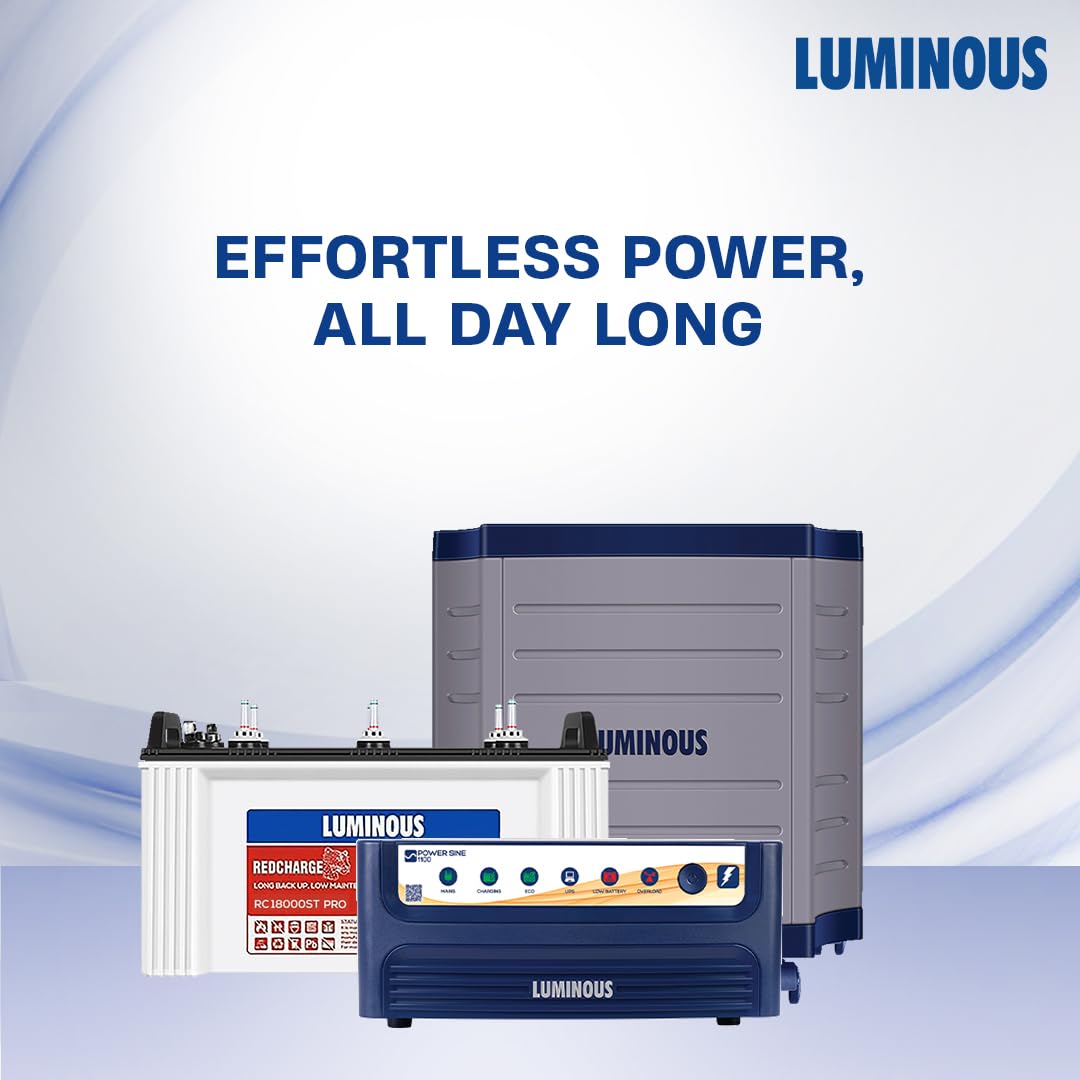 Luminous Inverter & Battery Combo for Home, Office & Shops | Power Sine 1100 Pure Sine Wave Inverter 900VA/12V + RC18000ST PRO 150Ah Short Tubular Battery with Trolley