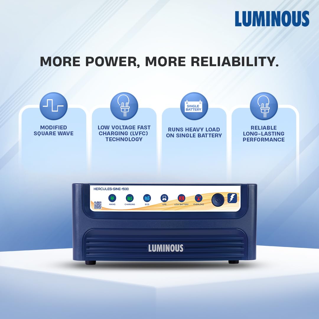 Luminous Hercules 1500 Pure Sine Wave 1400VA/12V Inverter + ILTT28060 250Ah Tall Tubular Battery Combo for Home, Office & Shops