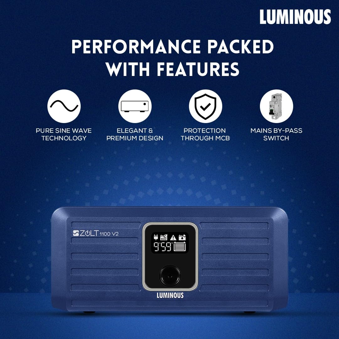 Luminous Inverter & Battery Combo with Trolley (Zolt 1100 Pure Sine Wave 900VA/12V Inverter, Red Charge RC 15000ST PRO Short Tubular 120 Ah Battery with Trolley) for Home, Office & Shops