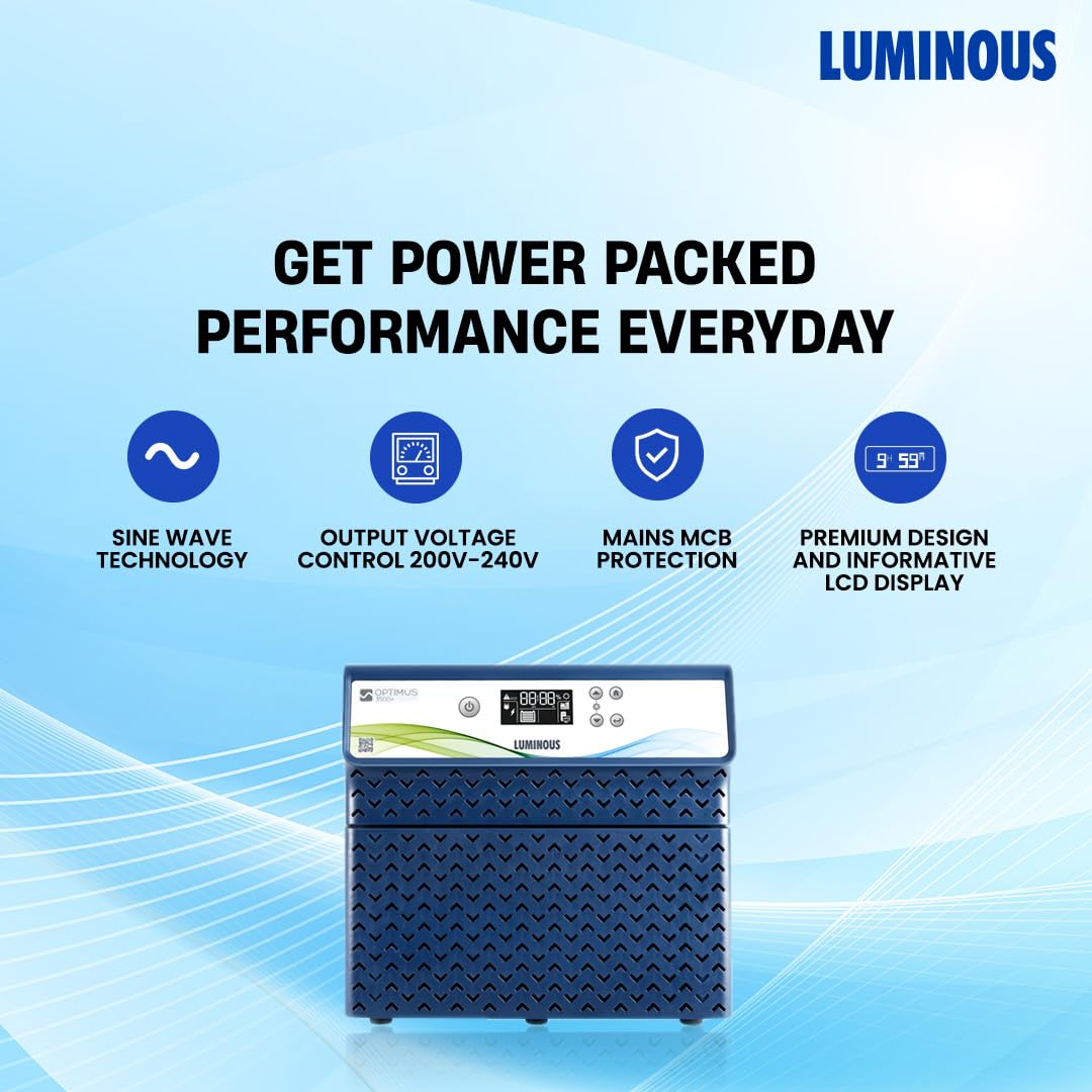 Luminous Inverter & Battery Combo for Home, Shop & Office – Optimus 2300 Pure Sine Wave 2000VA/24V Inverter + 2X RC18000 150Ah Tall Tubular Batteries | 36M Warranty on Inverter & Battery