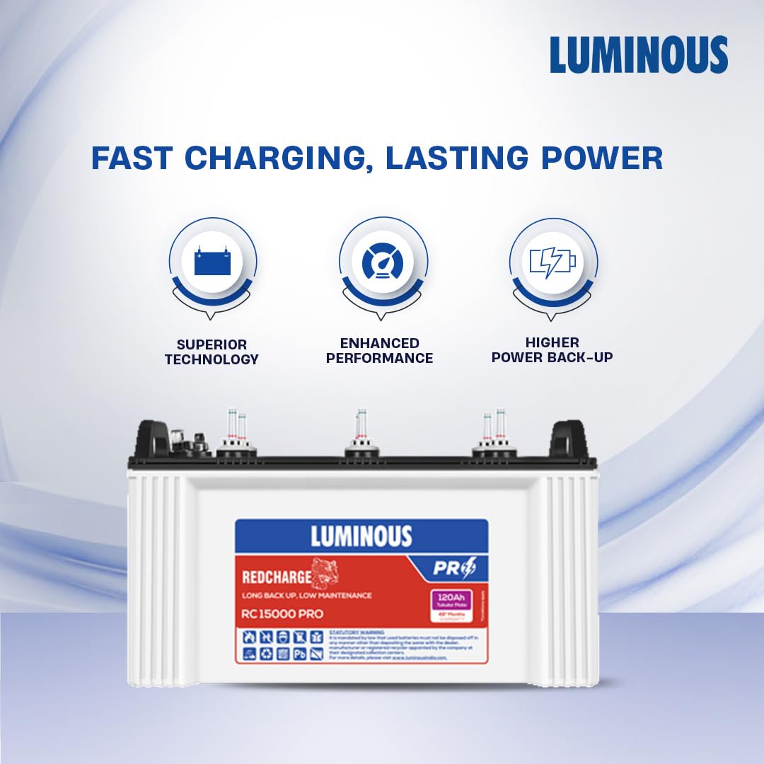 Luminous Inverter & Battery & Trolley Combo (Power sine 1100 Pure Sine Wave 900VA/12V Inverter with RC15000PRO 120Ah Battery with Trolley) for Home, Office & Shops