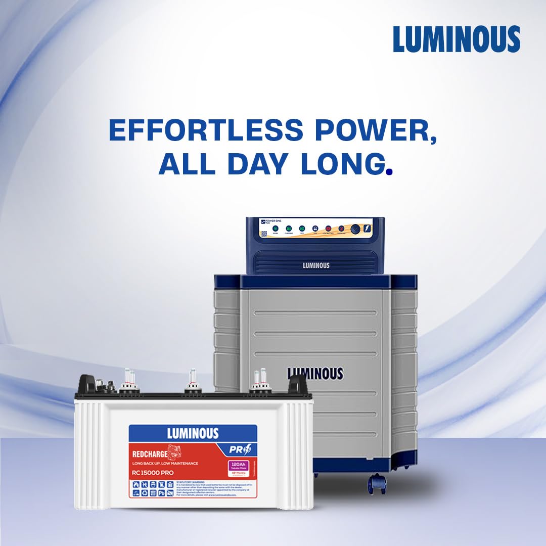 Luminous Inverter & Battery & Trolley Combo (Power sine 1100 Pure Sine Wave 900VA/12V Inverter with RC15000PRO 120Ah Battery with Trolley) for Home, Office & Shops