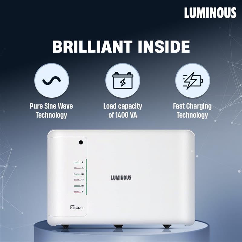 Luminous ICON 1600 Pure Sine Wave 1400 VA Inverter with ILTT28060 Tall Tubular 250Ah Battery Combo for Home, Shops & Office | Reliable Backup | 36 Months(Inverter) and 60 Months(Battery)