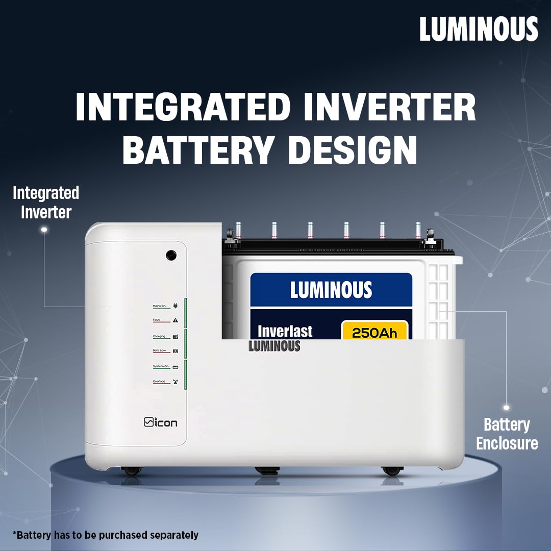 Luminous ICON 1600 Pure Sine Wave 1400 VA Inverter with ILTT28060 Tall Tubular 250Ah Battery Combo for Home, Shops & Office | Reliable Backup | 36 Months(Inverter) and 60 Months(Battery)