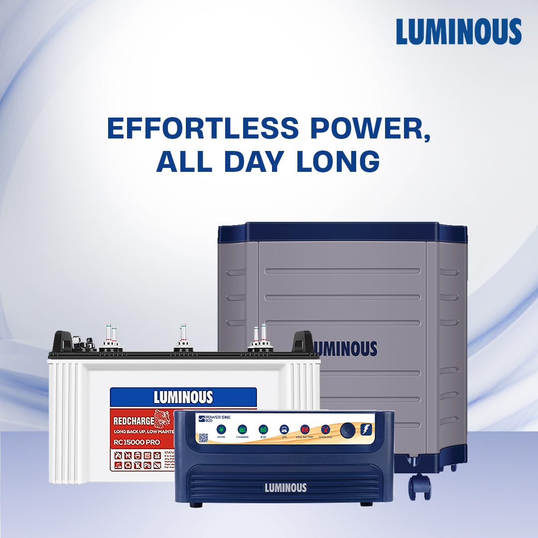 Luminous Inverter & Battery Combo (Power sine 800 Pure Sine Wave 700VA/12V Inverter with RC15000 PRO Short Tubular 120Ah Battery + Trolley) for Home, Office & Shops