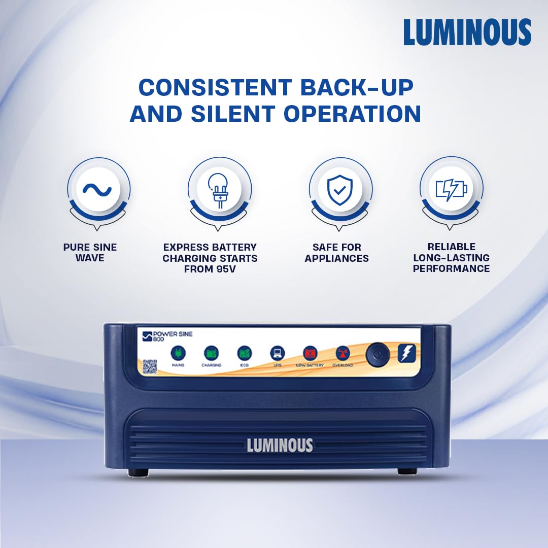 Luminous Inverter & Battery Combo (Power sine 800 Pure Sine Wave 700VA/12V Inverter with RC15000 PRO Short Tubular 120Ah Battery + Trolley) for Home, Office & Shops
