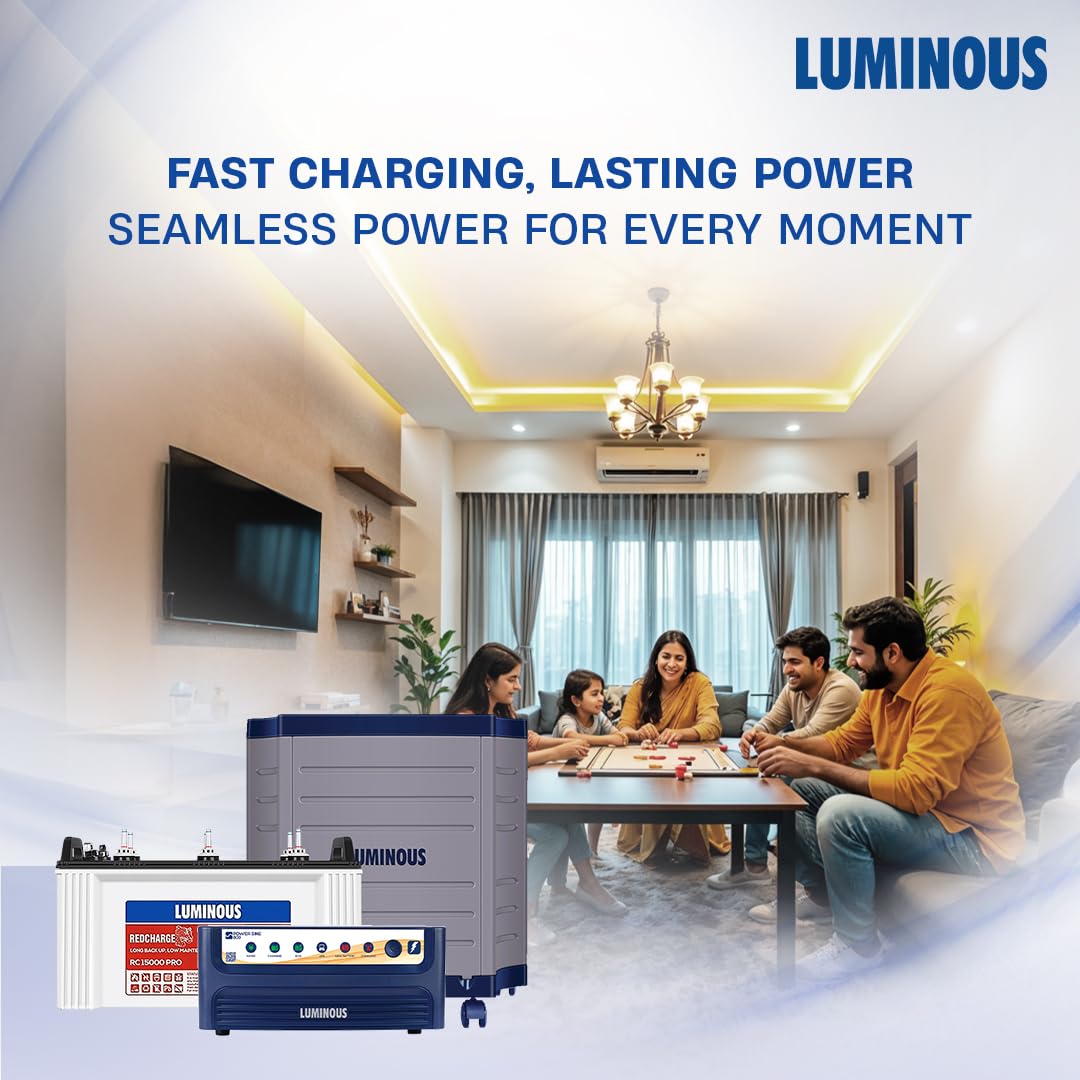 Luminous Inverter & Battery Combo (Power sine 800 Pure Sine Wave 700VA/12V Inverter with RC15000 PRO Short Tubular 120Ah Battery + Trolley) for Home, Office & Shops