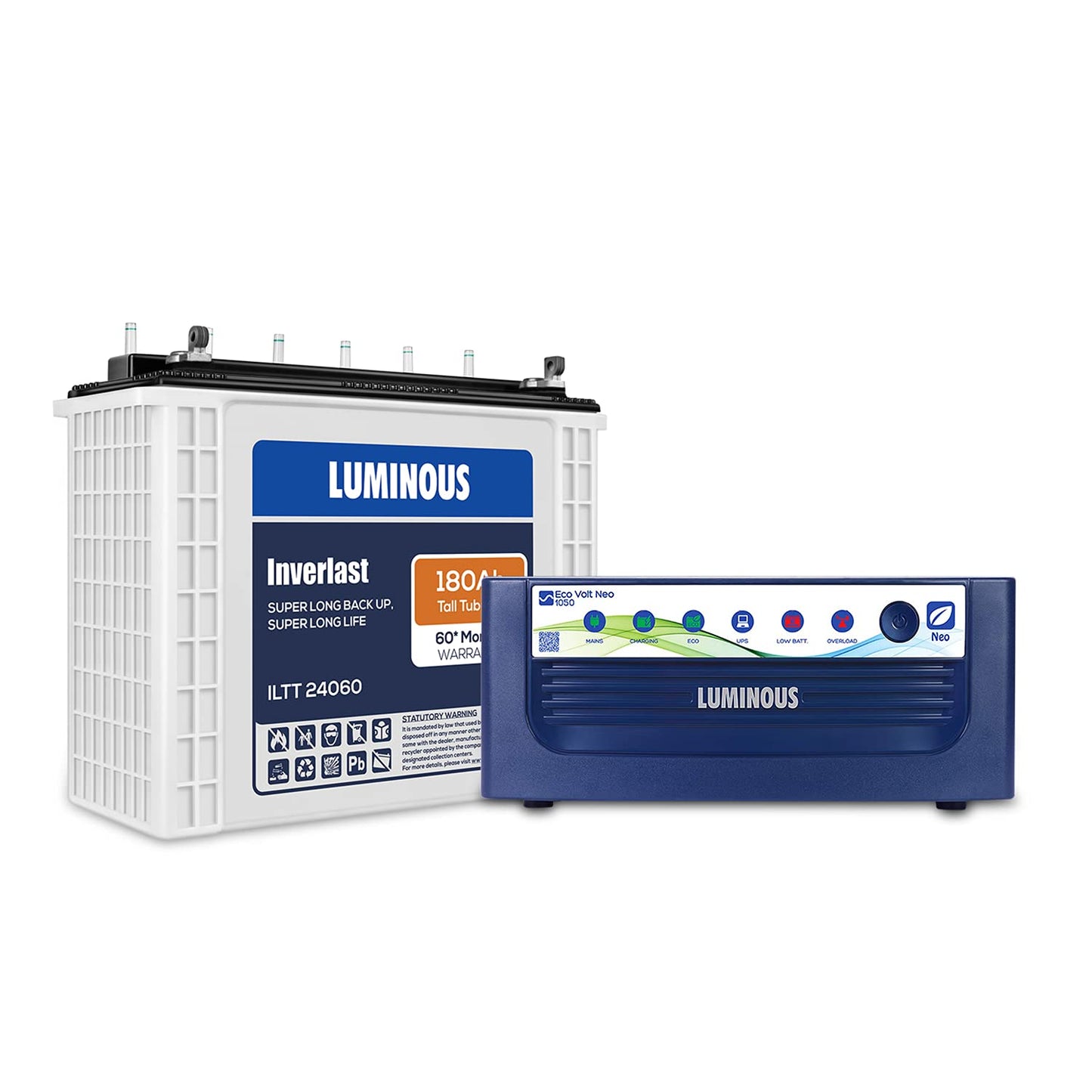 Luminous Inverter & Battery Combo for Home, Office & Shops (Eco Volt Neo 1050 Sine Wave Inverter, Inverlast ILTT 24060 180 Ah Tall Tubular Battery)