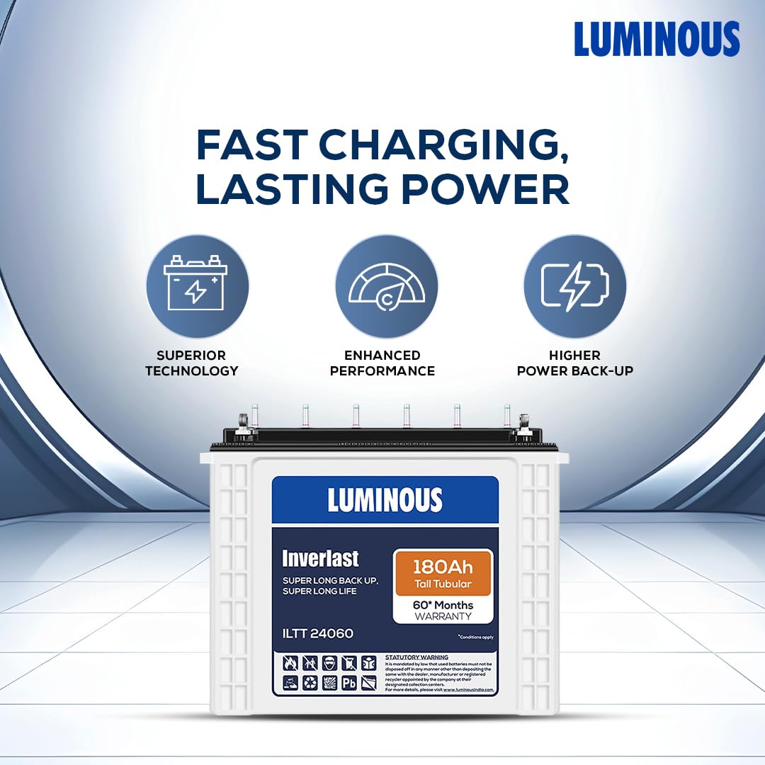 Luminous Inverter & Battery Combo for Home, Office & Shops (Eco Volt Neo 1050 Sine Wave Inverter, Inverlast ILTT 24060 180 Ah Tall Tubular Battery)