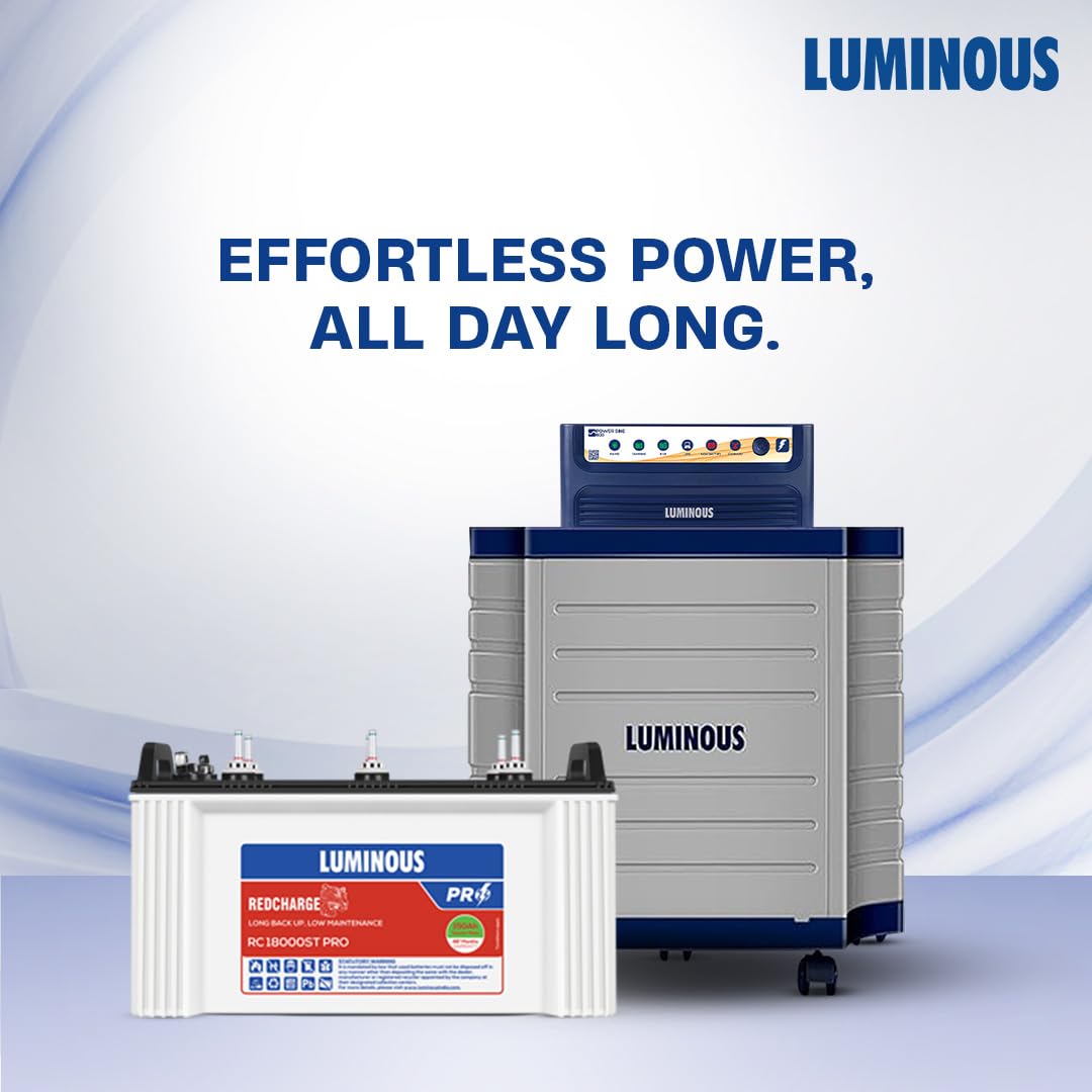 Luminous Inverter & Battery Combo (Power sine 800 Pure Sine Wave 700VA/12V Inverter with RC 18000ST PRO Short Tubular 150Ah Battery + Trolley) for Home, Office & Shops