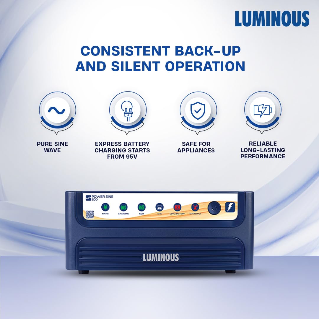 Luminous Inverter & Battery Combo (Power sine 800 Pure Sine Wave 700VA/12V Inverter with RC 18000ST PRO Short Tubular 150Ah Battery + Trolley) for Home, Office & Shops