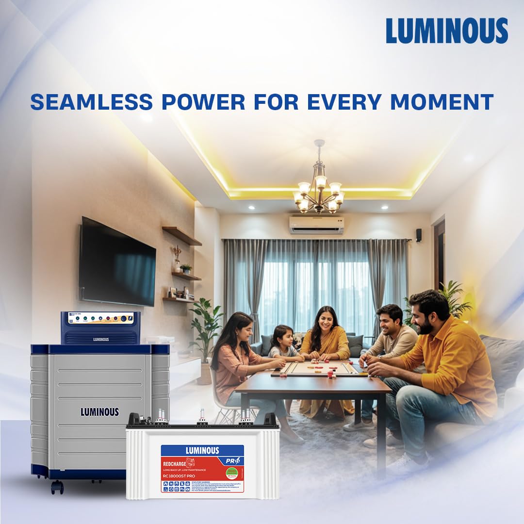 Luminous Inverter & Battery Combo (Power sine 800 Pure Sine Wave 700VA/12V Inverter with RC 18000ST PRO Short Tubular 150Ah Battery + Trolley) for Home, Office & Shops