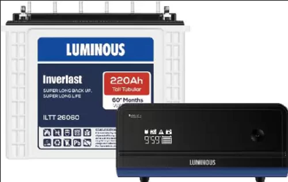 Luminous Inverlast ILTT26060 220Ah Tall Tubular Battery with Zelio+1100 Pure Sine Wave Inverter Tubular Inverter Battery (220Ah)