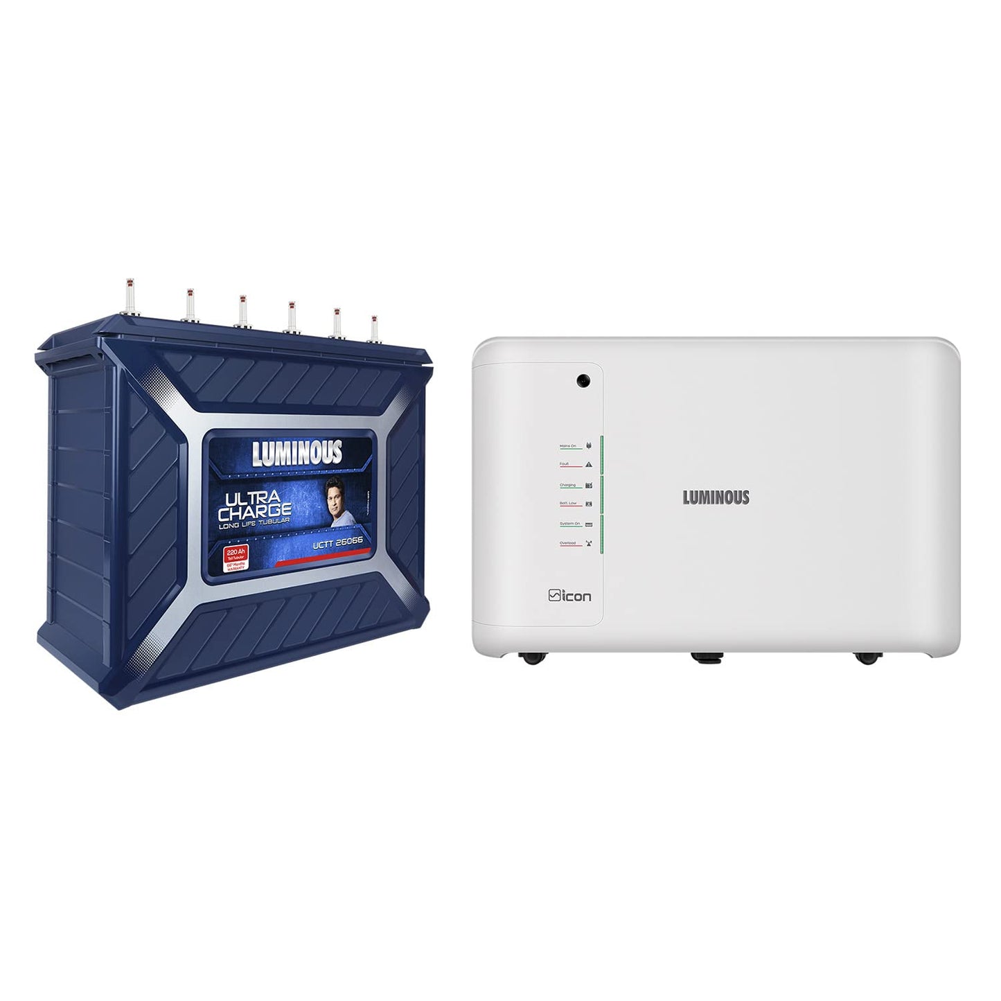 Luminous Inverter & Battery Combo (Icon 1100 Pure Sine Wave 900VA/12V Inverter with UCTT26066 Tall Tubular 220Ah Battery) for Home, Office & Shops