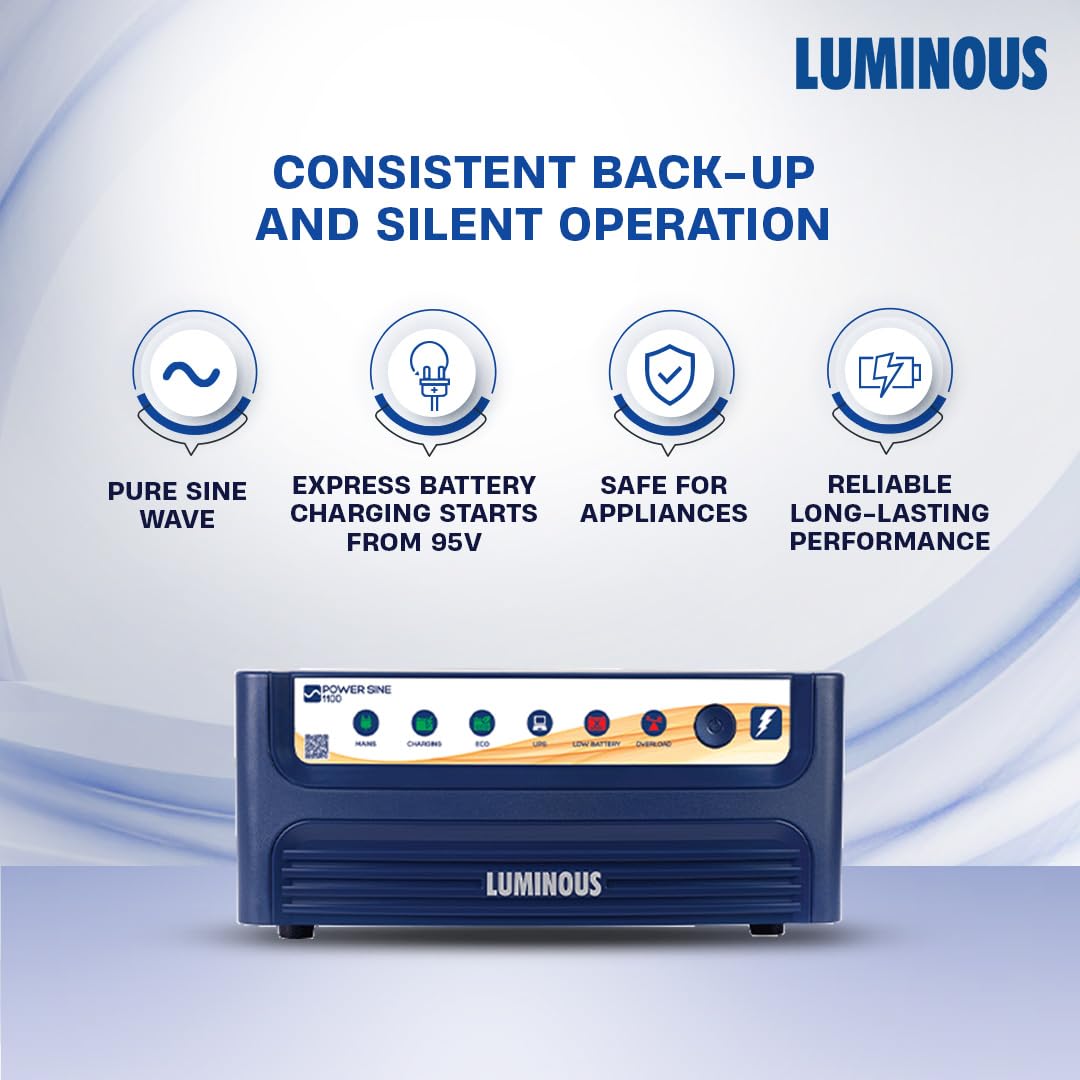 Luminous Inverter & Battery Combo (Power sine 1100 Pure Sine Wave 900VA/12V Inverter with Red Charge RC18000ST PRO 150Ah Battery) for Home, Office & Shops