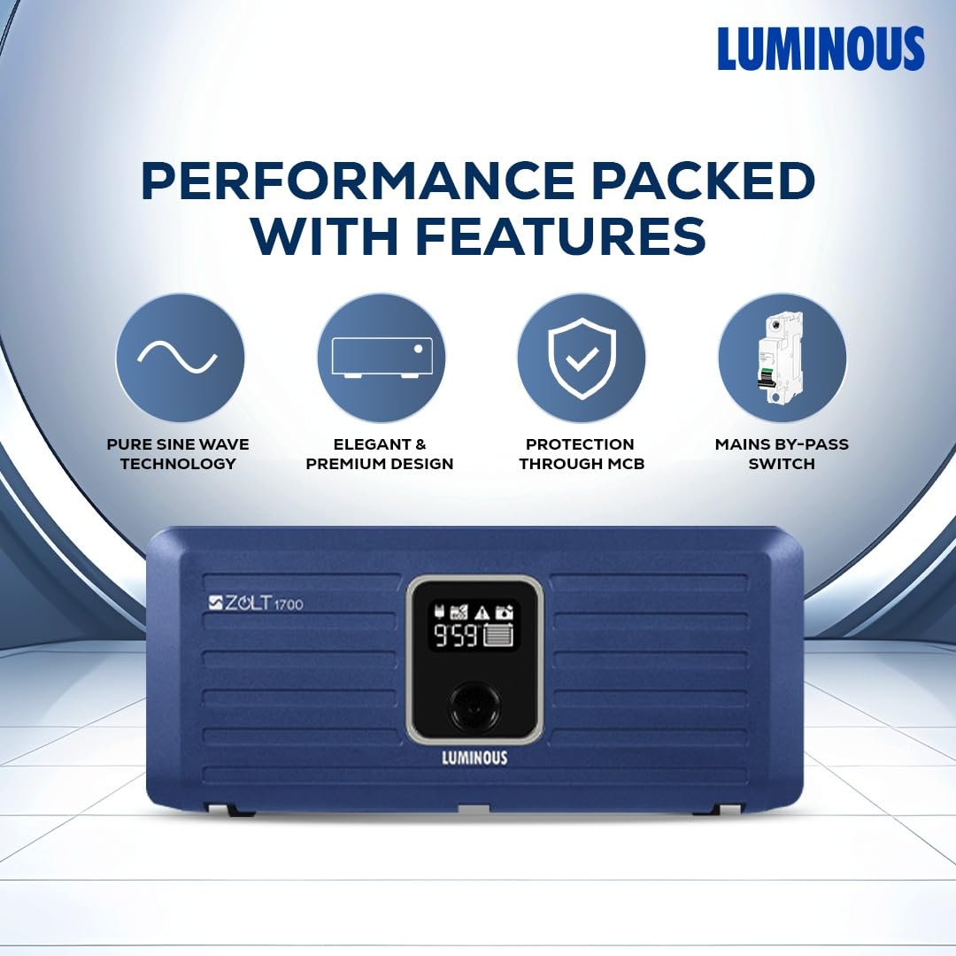 Luminous Inverter & Battery Combo (Zolt 1100 Pure Sine Wave 900VA/12V Inverter with RC18000 PRO Tall Tubular 150Ah Battery) for Home, Office & Shops