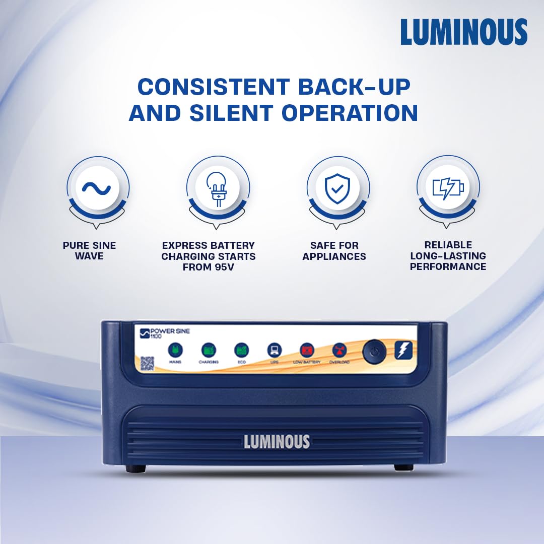 Luminous Inverter & Battery Combo (Power sine 1100 Pure Sine Wave 900VA/12V Inverter with RC18000 Tall Tubular 150Ah Battery + Trolley) for Home, Office & Shops