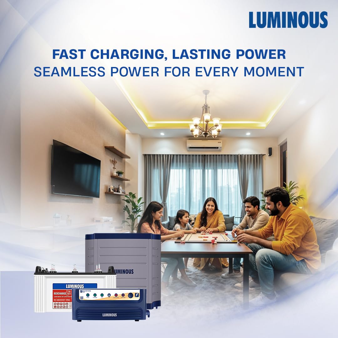 Luminous Inverter & Battery Combo (Power sine 1100 Pure Sine Wave 900VA/12V Inverter with RC18000 Tall Tubular 150Ah Battery + Trolley) for Home, Office & Shops