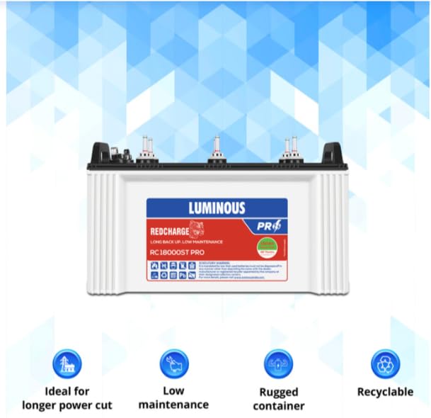 Luminous Inverter & Battery Combo (Zelio1100 Pure Sine Wave 900VA/12V Inverter with Red Charge RC18000ST PRO 150Ah Battery) for Home, Office & Shops