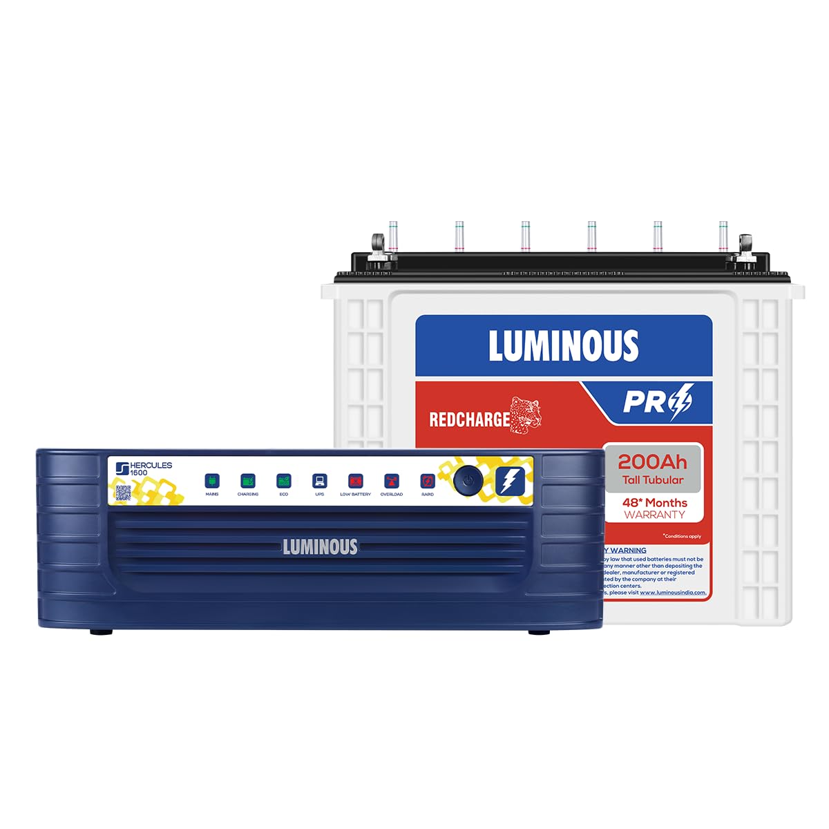 Luminous Inverter & Battery Combo (Hercules 1600 Square Wave 1500VA/12V Inverter with RC25000 PRO Tall Tubular 200Ah Battery) for Home, Office & Shops