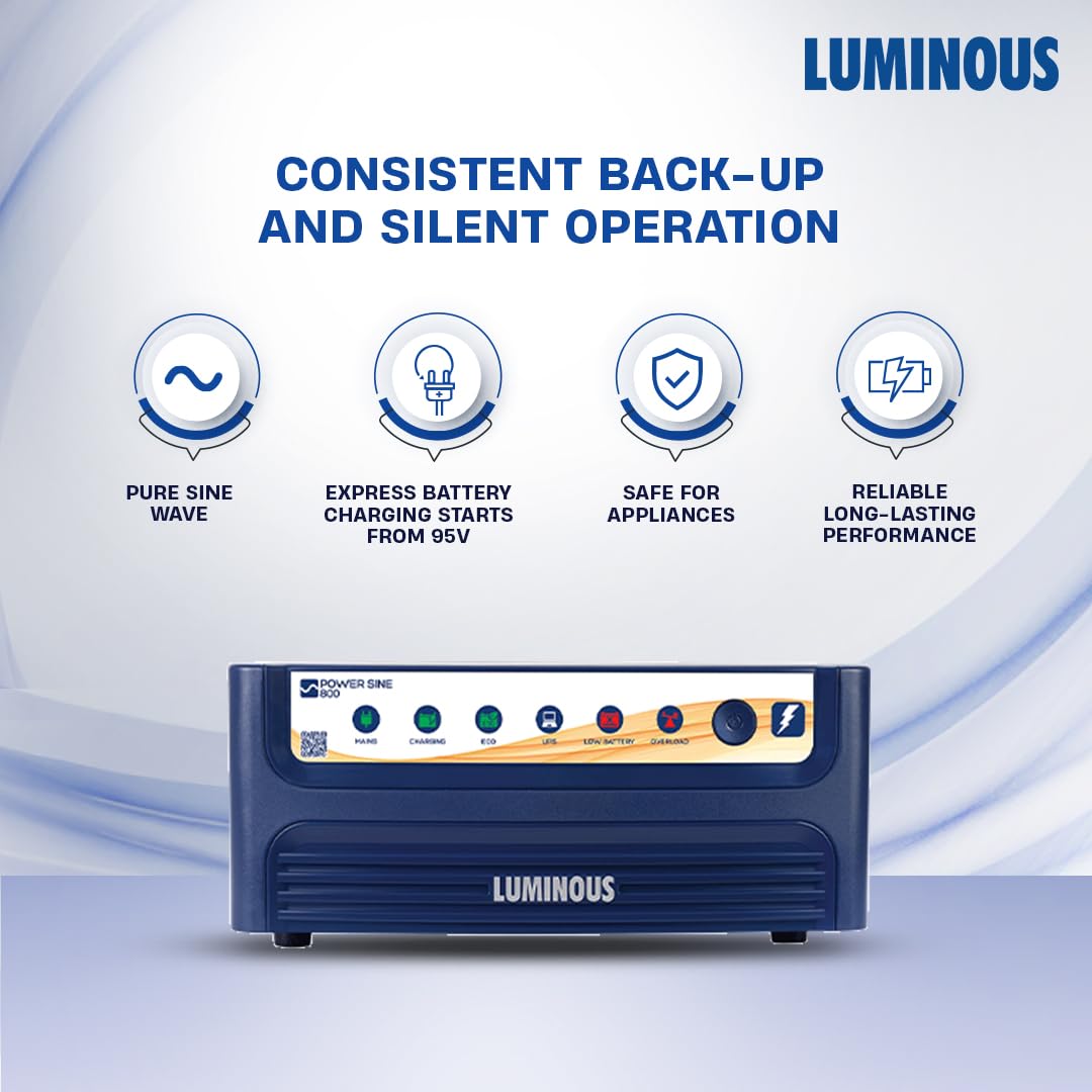 Luminous Inverter & Battery Combo (Power sine 800 Pure Sine Wave 700VA/12V Inverter with Red Charge RC18000ST PRO 150Ah Battery) for Home, Office & Shops